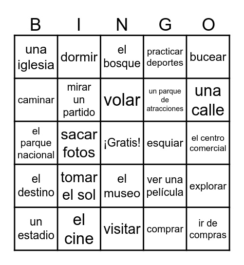 Sp 1 Unidad 7: Mi Viaje Bingo Card