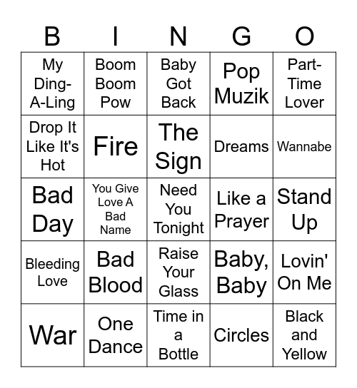 Billboard #1 Hits Vol. 1 Bingo Card