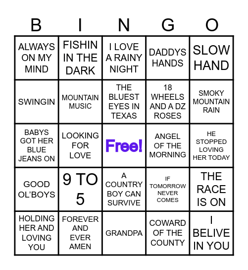 80S COUNTRY HITS Bingo Card