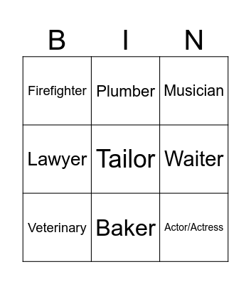 Occupations Bingo Card