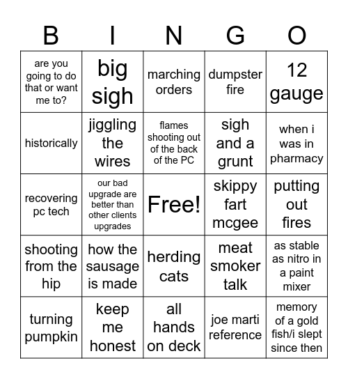 Dave-isms Bingo Card