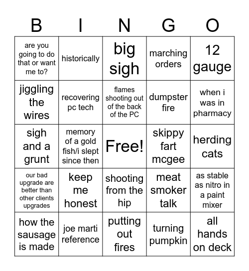 Dave-isms Bingo Card