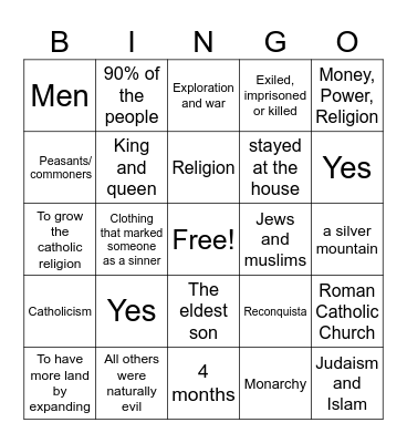 Sam’s Spanish Vocab Bingo Card