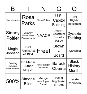 VC and WL Black History Month Bingo Card