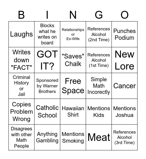 Dr. Borges Bingo Card