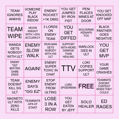 PG RIVALS BINGO Card