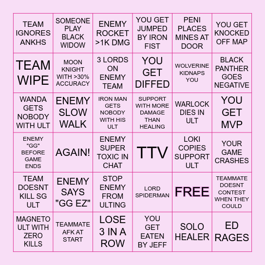 PG RIVALS BINGO Card