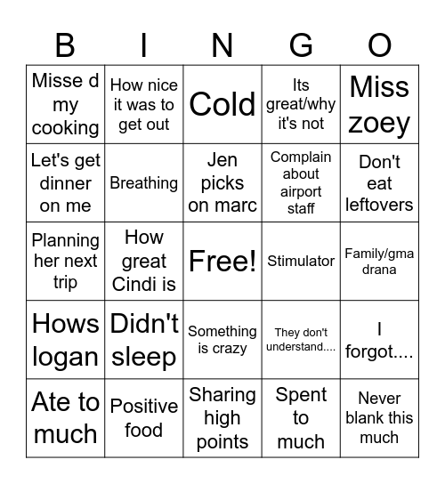 Mom bingo Card