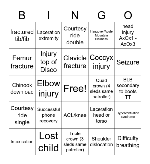 Tuesday Bingo Card