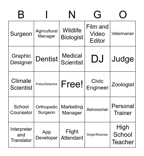 C Day Careers Bingo Card