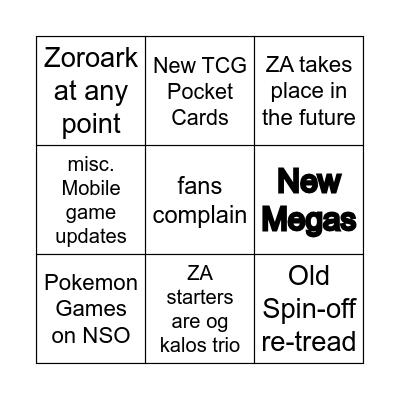 Pokemon Presents BIGNO Bingo Card