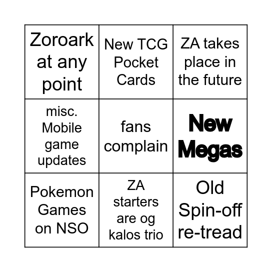 Pokemon Presents BIGNO Bingo Card