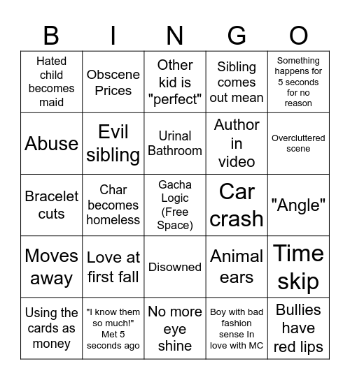 Gacha Life Bingo Card