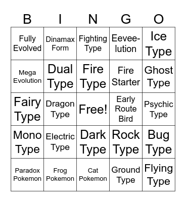 Pokemon Bingo Card