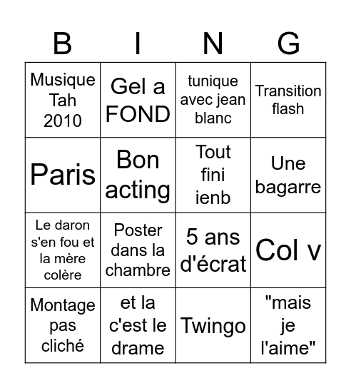 le jour ou tout a basculé Bingo Card
