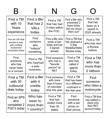 Banking/Ops Bingo Card