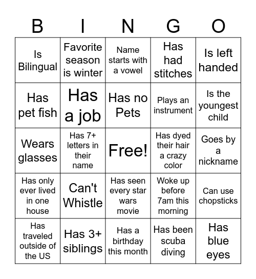 Speed dating bingo Card