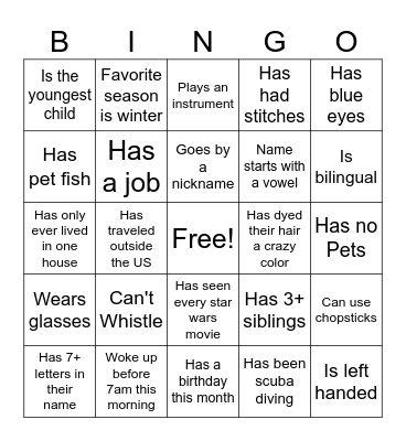 Speed dating bingo Card