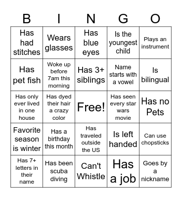 Speed dating bingo Card