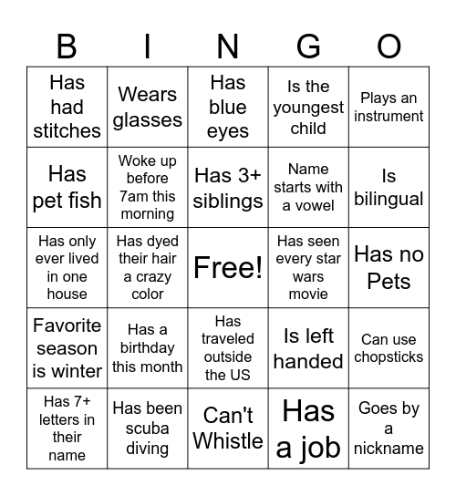 Speed dating bingo Card