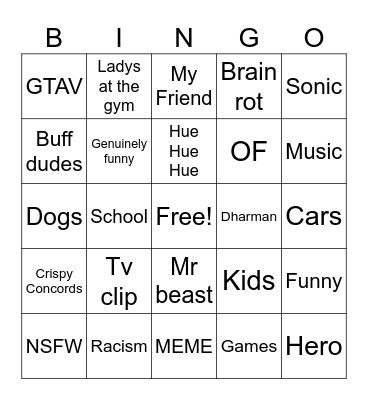 YT Shorts Bingo Card
