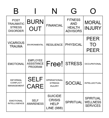 LINGO BINGO - Mental Health Week Bingo Card