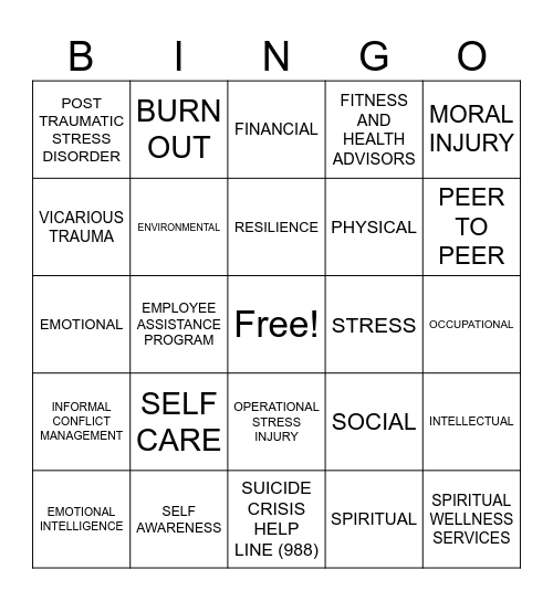 LINGO BINGO - Mental Health Week Bingo Card