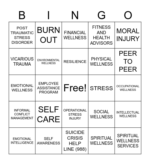 LINGO BINGO - Mental Health Week Bingo Card
