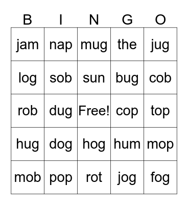 Ob, Op, Og, Ug Bingo Card