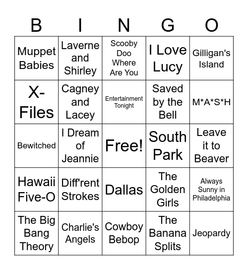 TV Themes Bingo Card