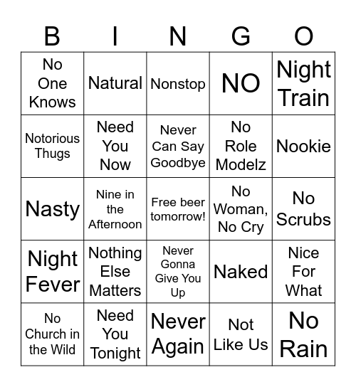 zLetter N Bingo Card