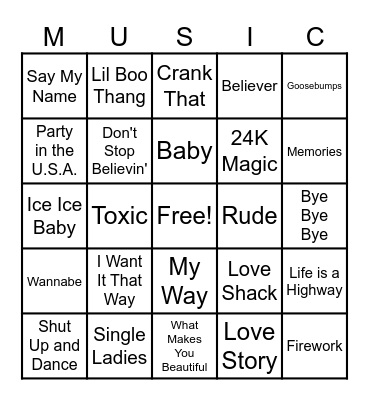 Music Bingo Card