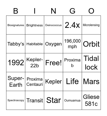 Exoplanets & Life Beyond our Solar System Bingo Card
