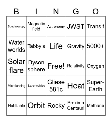 Exoplanets & Life Beyond our Solar System Bingo Card