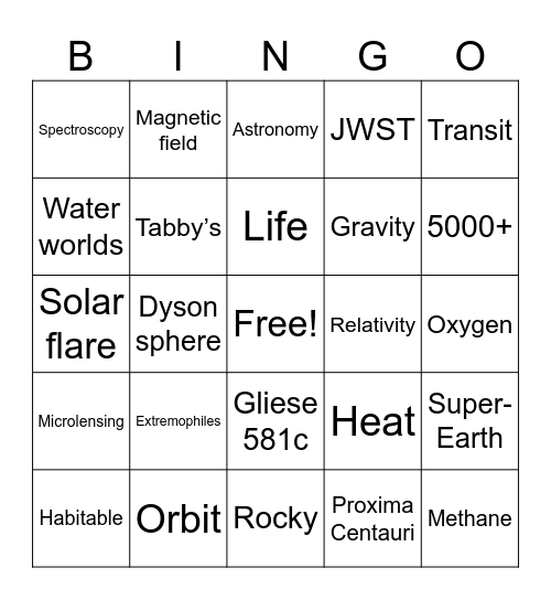 Exoplanets & Life Beyond our Solar System Bingo Card