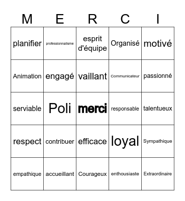 MERCI Bingo Card