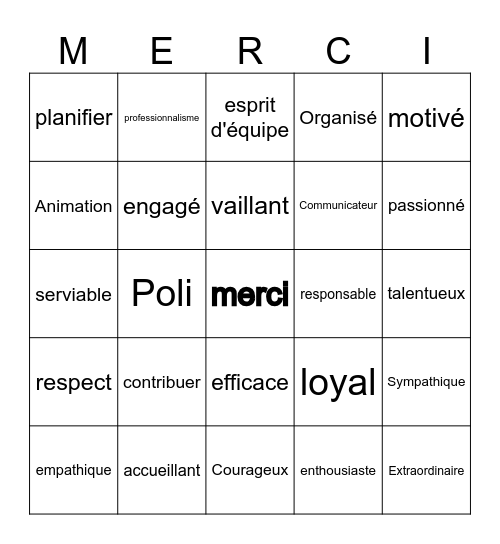 MERCI Bingo Card
