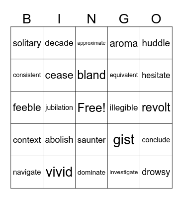 Vocabulary Fun Bingo Card