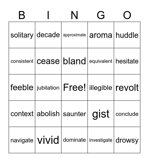 Vocabulary Fun Bingo Card