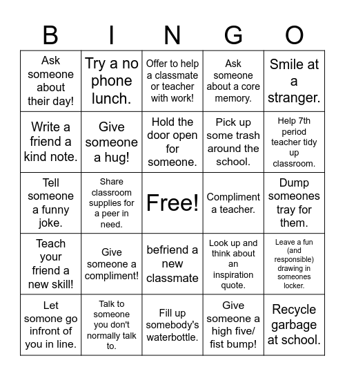 KINDNESS BINGO Card