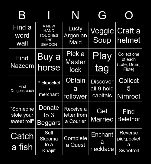 Skyrim Bingo Card