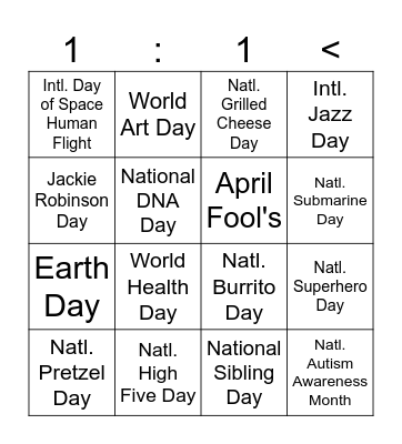 Annual Calendar Hunt Bingo Card