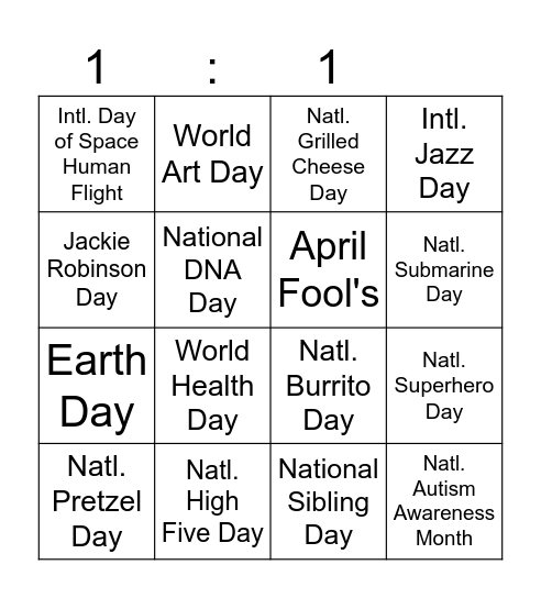 Annual Calendar Hunt Bingo Card