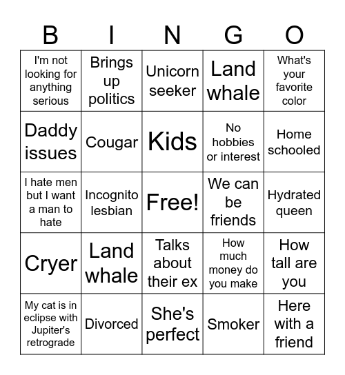 KCs dating bingo Card