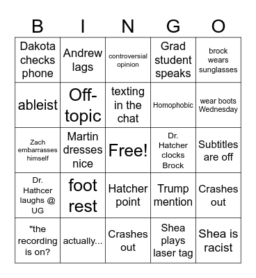 Homelanders Bingo Card