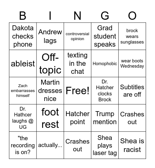Homelanders Bingo Card