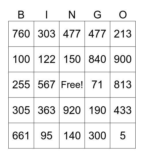 Addition and Subtraction Bingo Card