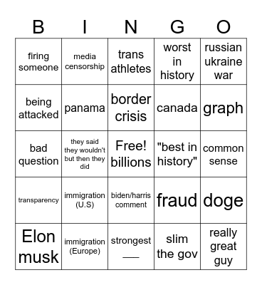 Trump Bingo Feb 2025 Bingo Card