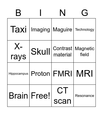 Brain Imaging/Neuroimaging Bingo Card