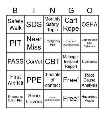 Safety Bingo! Bingo Card